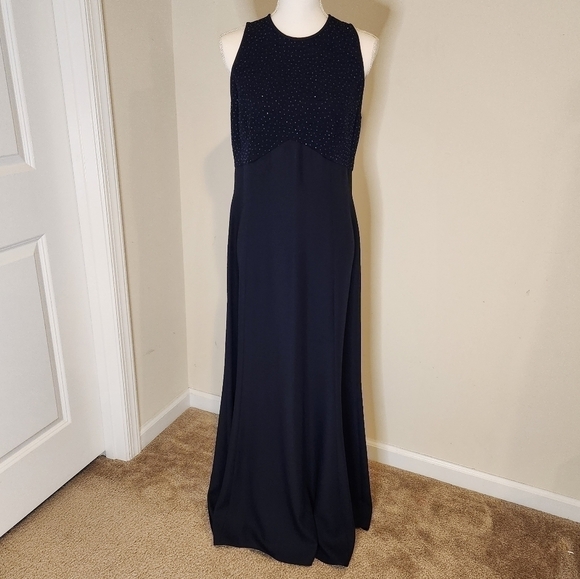 Vintage 90's Y2K Reggio Women's Navy Blue Sparkle Top Evening Gown, size 12 - Picture 3 of 10